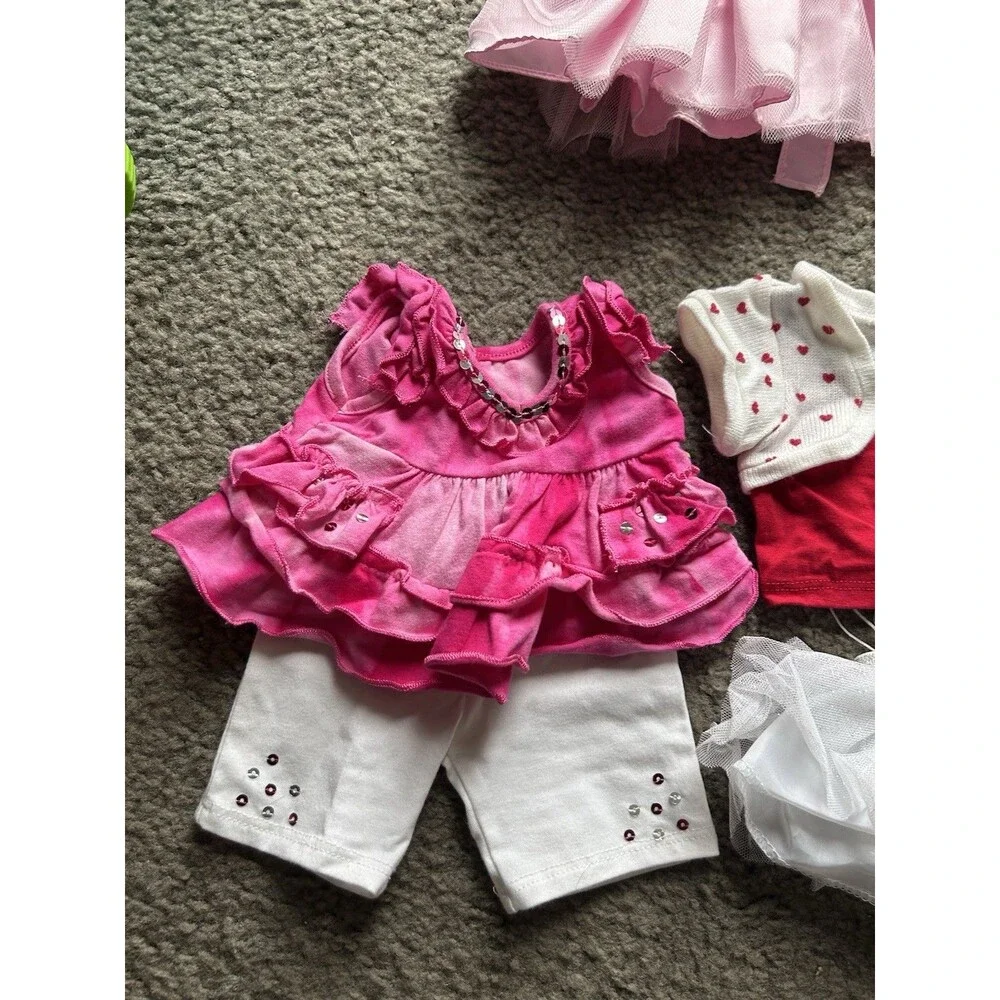 6 Piece Build A Bear Girls Summer Spring Clothing Lot Pink, Red, White